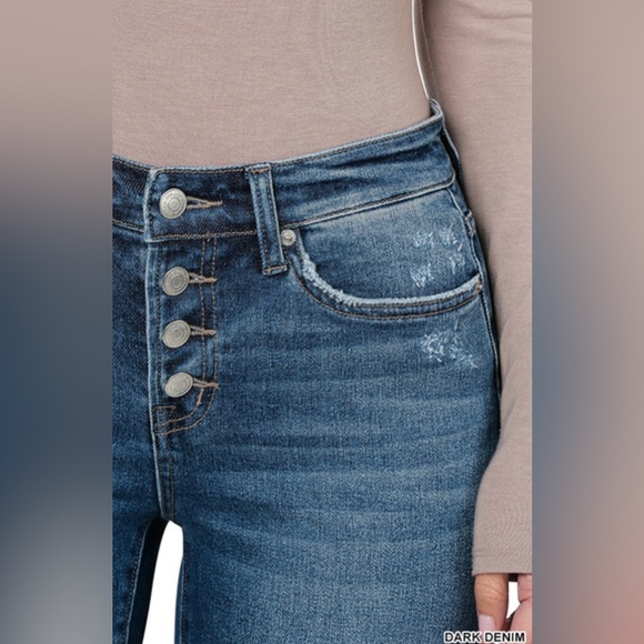 MID RISE DISTRESSED BUTTON FLY FLARE DENIM PANTS - Picture 4 of 5